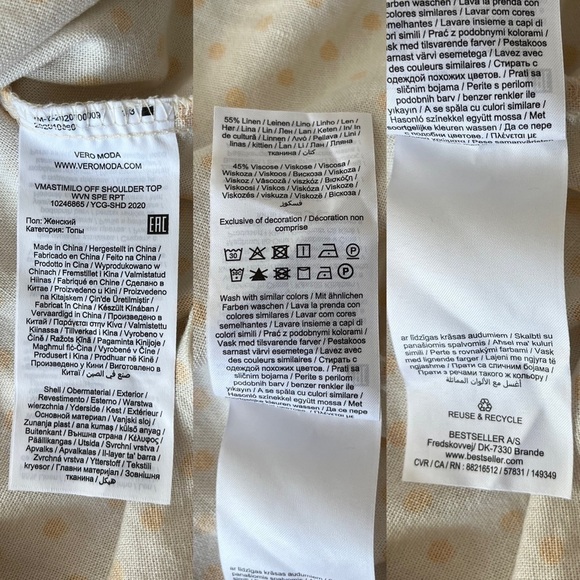 Vero MODA Off-Shoulder Linen Birch Saffron Polka Dot Boho Blouse Size S NWT - Picture 12 of 12